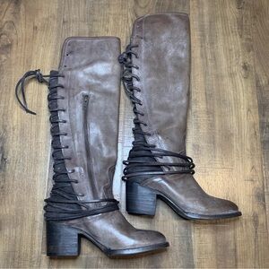 Freebird coal boots gray size 7 women’s lace up block heel boot